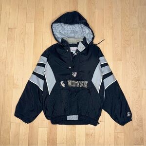 VINTAGE STARTER CHICAGO WHITE SOX HALF ZIPP PULLOVER WITH HOOD JACKET IN SIZE XL